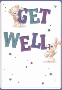 This heartwarming get well card, evocative of the bright mornings around Shooter's Hill, pairs the charm of childhood friends with the reassurance of a hand-crafted bouquet. A loveable teddy bear perches playfully on the bold 'GET', while a floppy-eared puppy nuzzles the towering 'WELL' beneath-both illustrated with expressive joy and gentle curves. Each character's warm gaze and huggable form recall the comforting embrace of a spring day in Oxleas Woods, infusing the design with hope and genuine care. Rich purples and teals sweep across the text, adding liveliness beneath scattered twinkling stars that seem to whisper good wishes. The artwork's meticulous textures invite the viewer to imagine the bear's furry softness and the puppy's silky coat, their closeness reminiscent of sharing a heartfelt message across miles or streets like Red Lion Lane. The fresh white background emphasizes clarity and serenity, echoing the peace our flower arrangements bring into local homes. Every brushstroke here mirrors the thoughtful touch Flowers Shooter's Hill brings to each bouquet-aimed at comforting and uplifting someone when recovery feels daunting. This card is a gentle reminder that, like a floral gift hand-delivered nearby, simple acts of kindness offer healing light, transforming a tough day into one touched by colour, warmth, and the unwavering support of the neighbourhood.